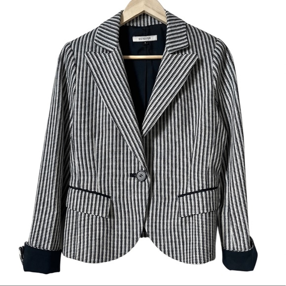 Black and White Blazer Cropped Holt Renfrew Stripes Academia Preppy Jacket Sz 8 - Picture 1 of 11